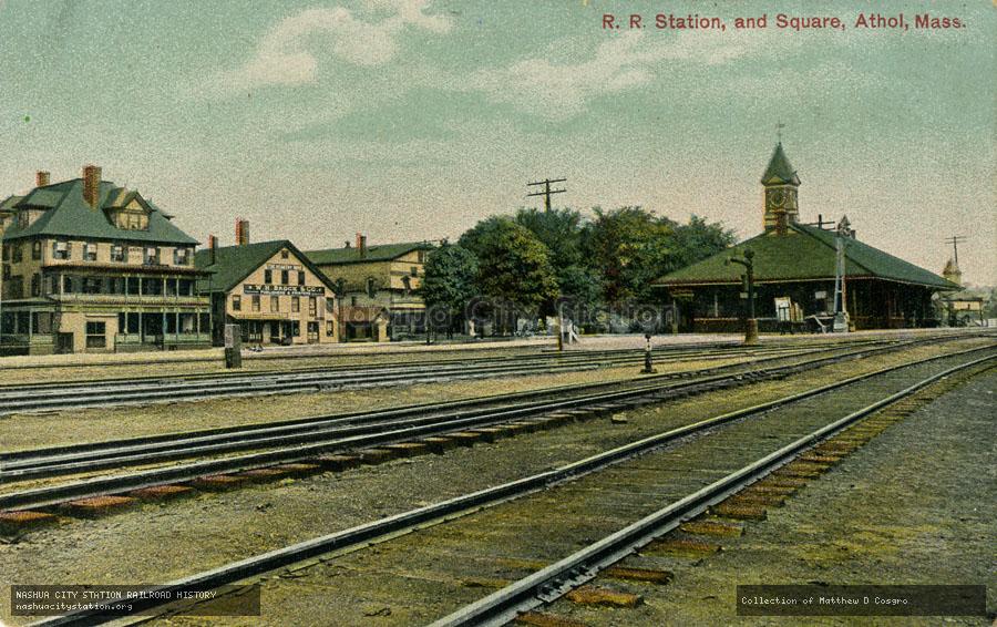 Postcard: Railroad Station and Square, Athol, Massachusetts